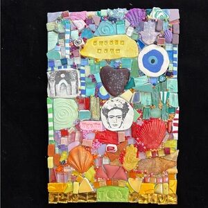 Handmade Clay Mosaic Art “Choose Love” Polymer Clay Original On Wood  12”x8”